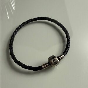 Pandora Leather Braided Charm Bracelet - Black 7 inches